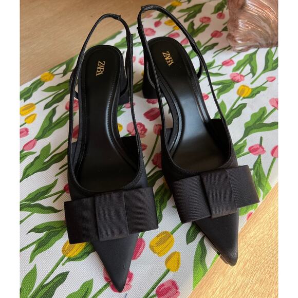 ZARA Embellished Bow Slingback Heels NWT Black Sizes 8–10 - Picture 4 of 16